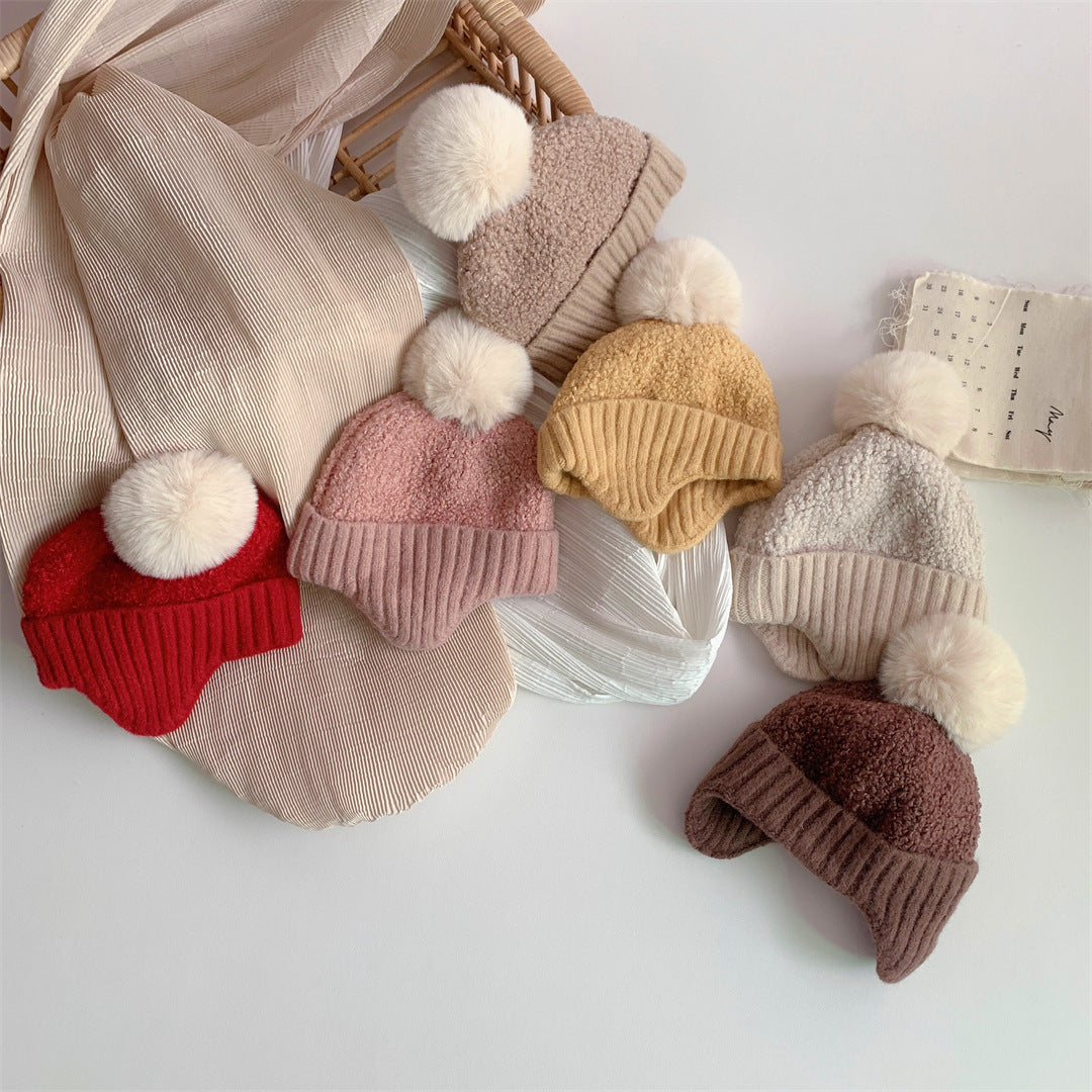 Children's Warm Earflaps Cute Fur Ball Knitted Kids' Headwear