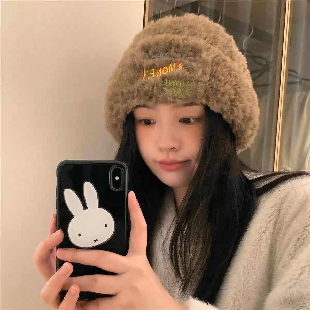 Women's Cute Bear Ears Plush Bonnet Korean Hats & Caps