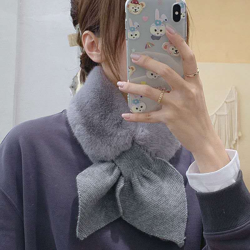 Women's Rex Rabbit Furry Korean Style Versatile Cross Small Dovetail Scarfs