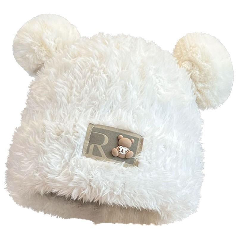 Women's Cute Bear Ears Plush Bonnet Korean Hats & Caps