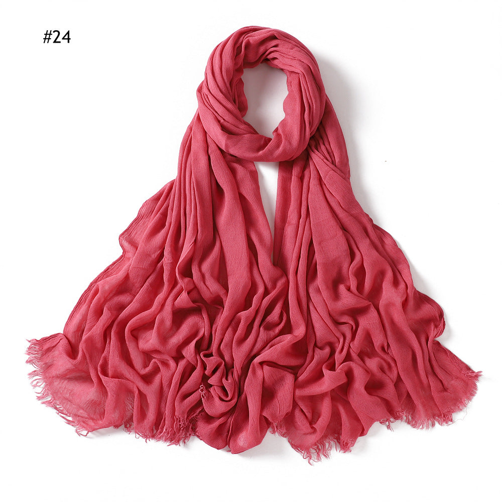 Women's Pleated Solid Color Rayon Split Breathable Scarfs