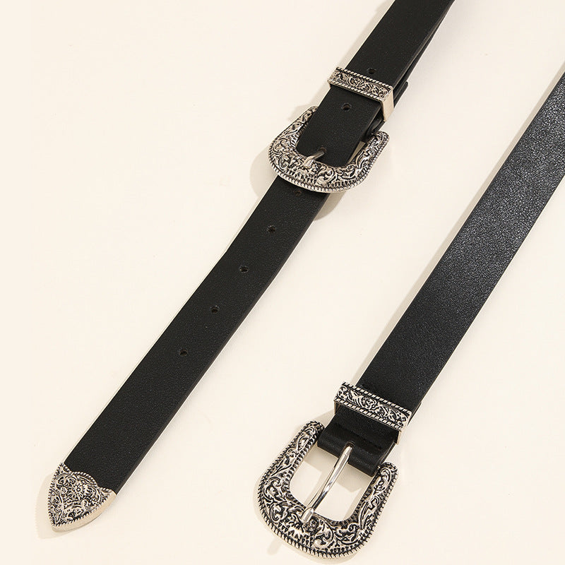 Women's & Men's Fashion Carved Buckle Decorative Double Elegant Belts