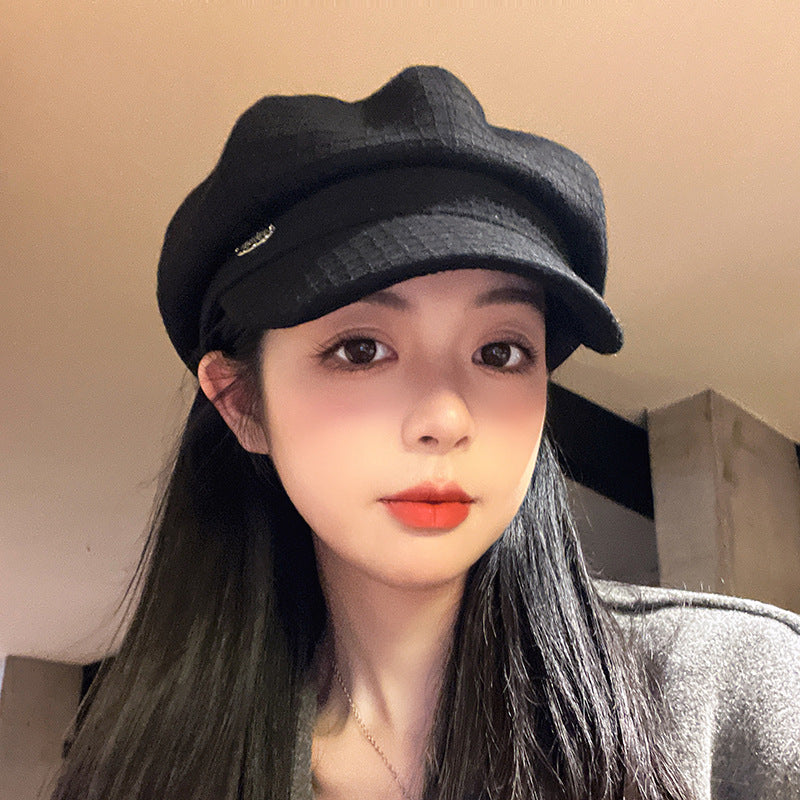 Women's Little Korean Style Beret Black Classic Hats & Caps