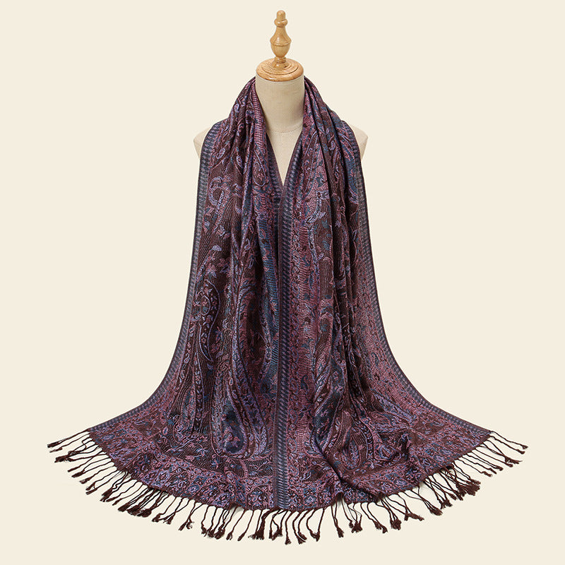 Women's Classic Cashew Embroidery Tassel Popular Travel Scarfs