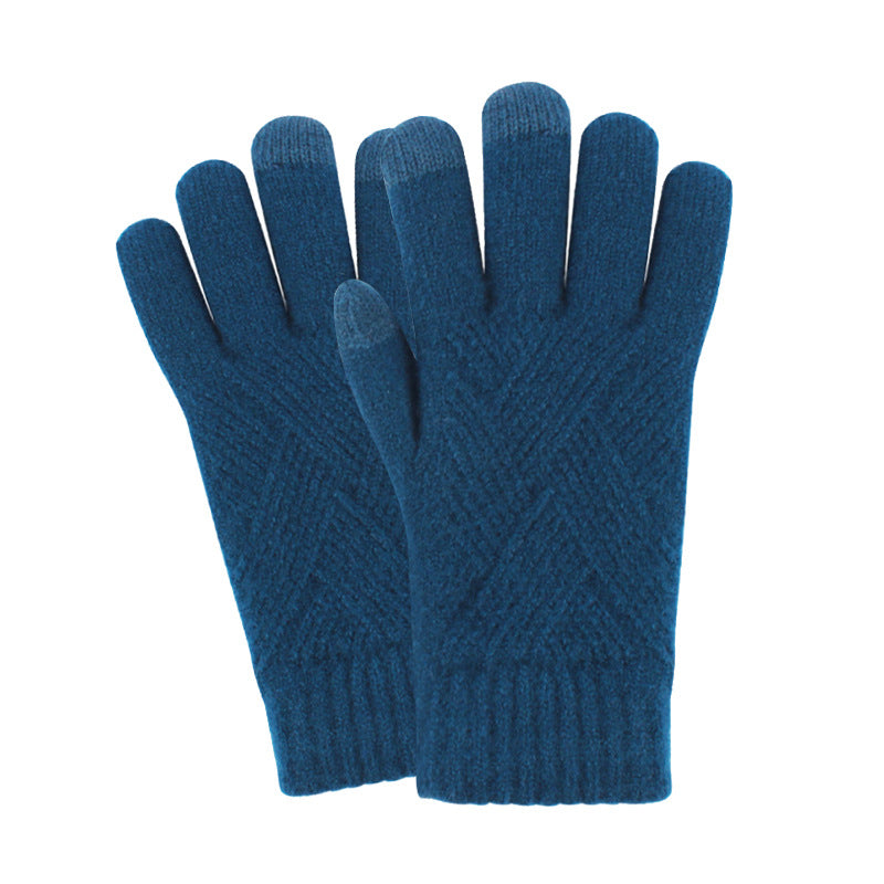 Women's Winter Touch Screen Knitted Double Layer Fleece-lined Five Gloves