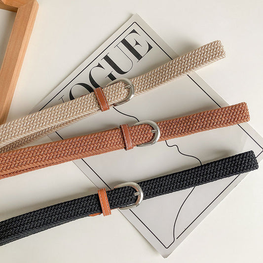 Women's Woven Casual Pin Buckle Elastic Belts