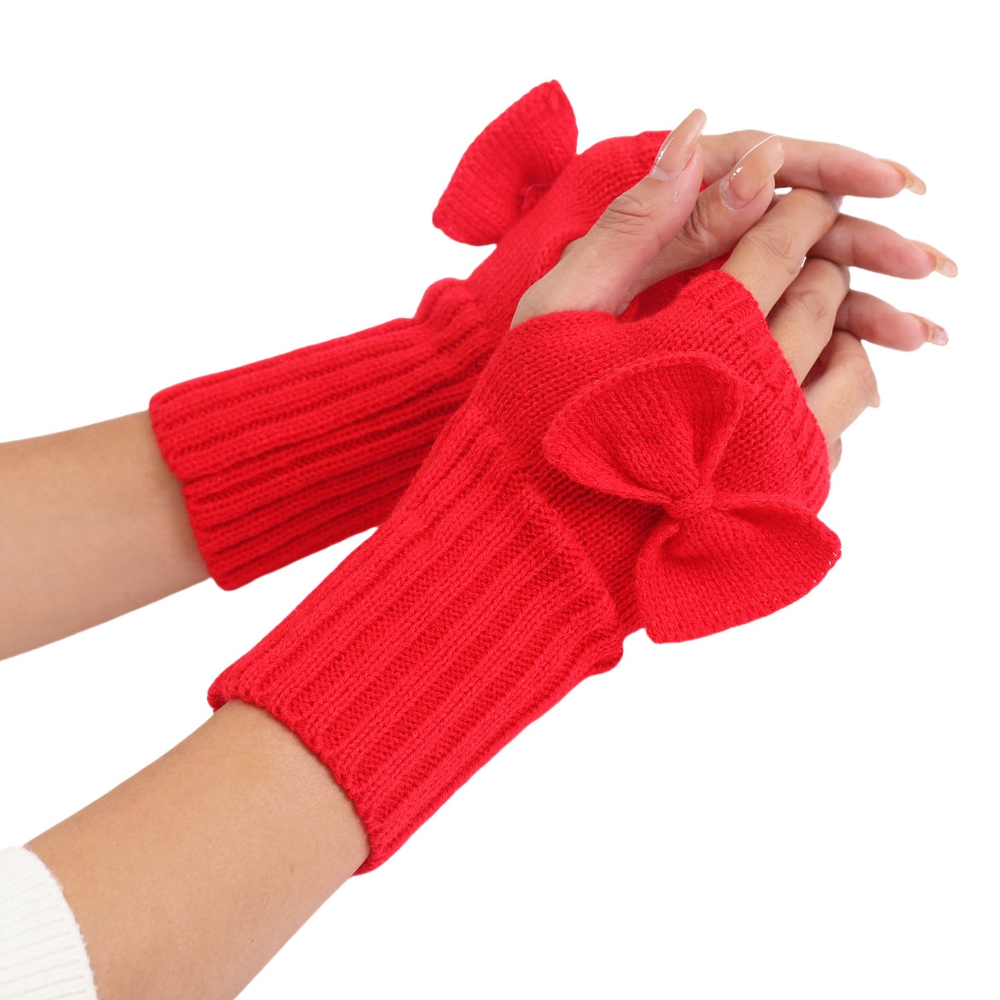 Women's Short Bow Cute Wristband Knitted Wool Keep Gloves