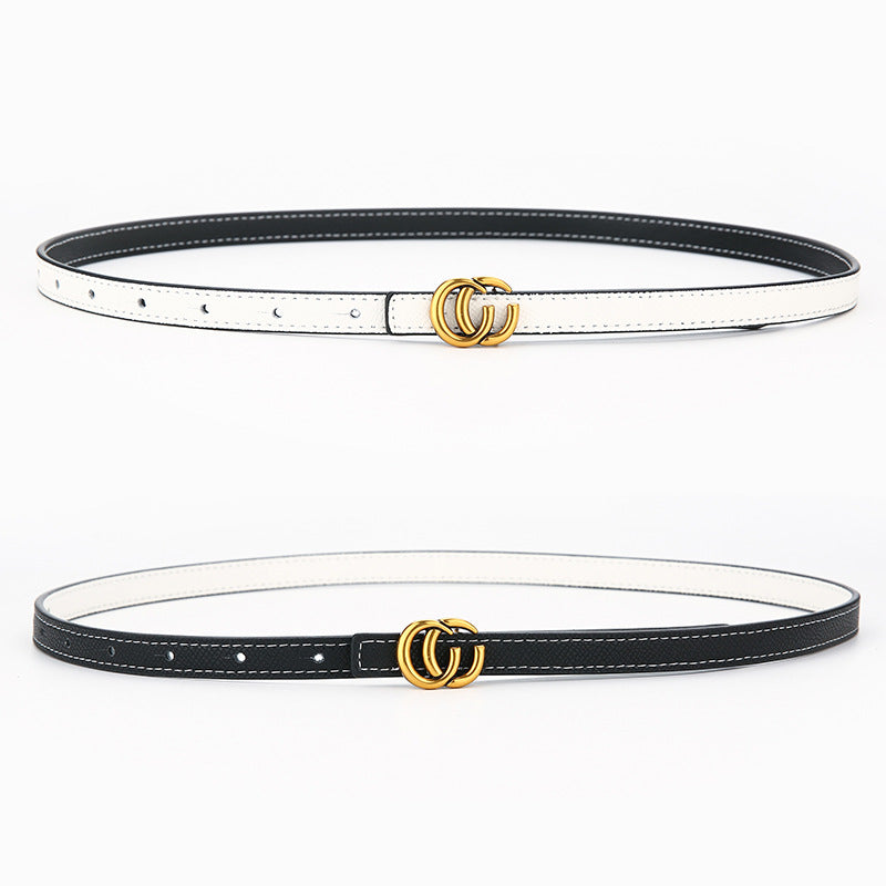 Women's Genuine Leather Letter Two-tone Double-sided Alloy Belts