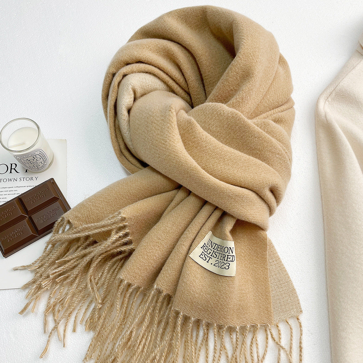 Women's Solid Color Double-sided Artificial Cashmere Elegant Tassel Scarfs