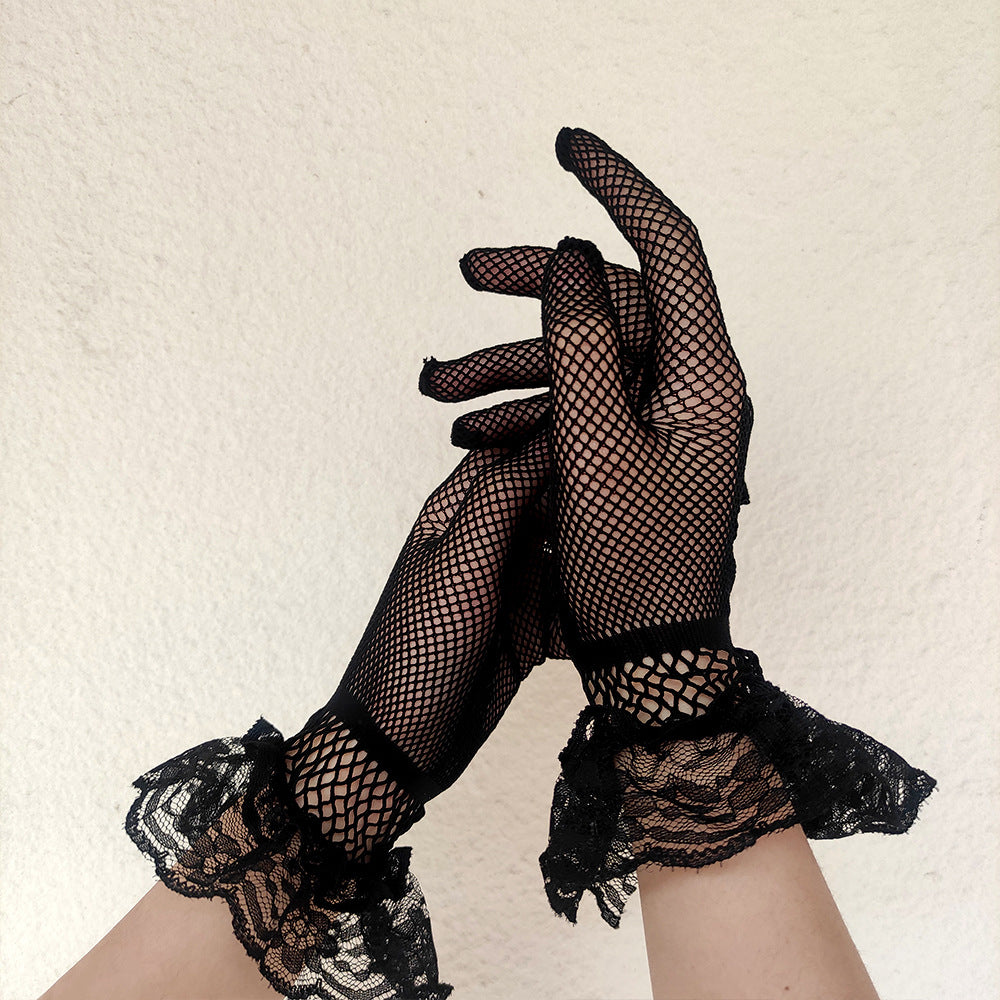 Women's Lace Fishnet Elastic Sexy Underwear Accessories Full Finger Stage Gloves