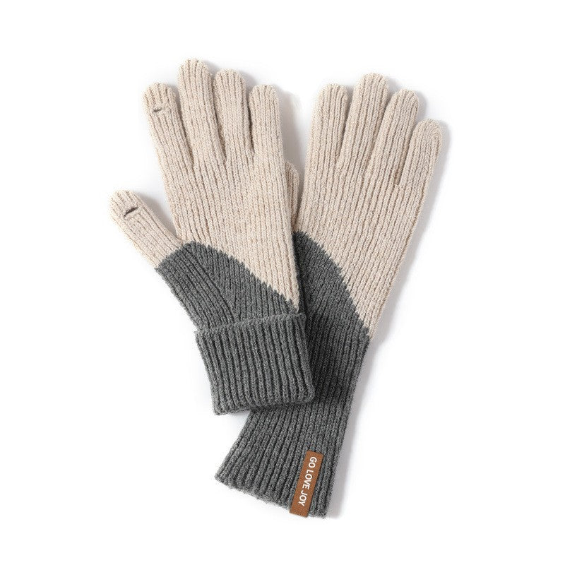 Women's Knitted Outdoor Plus Fluff Thickened Warm Gloves