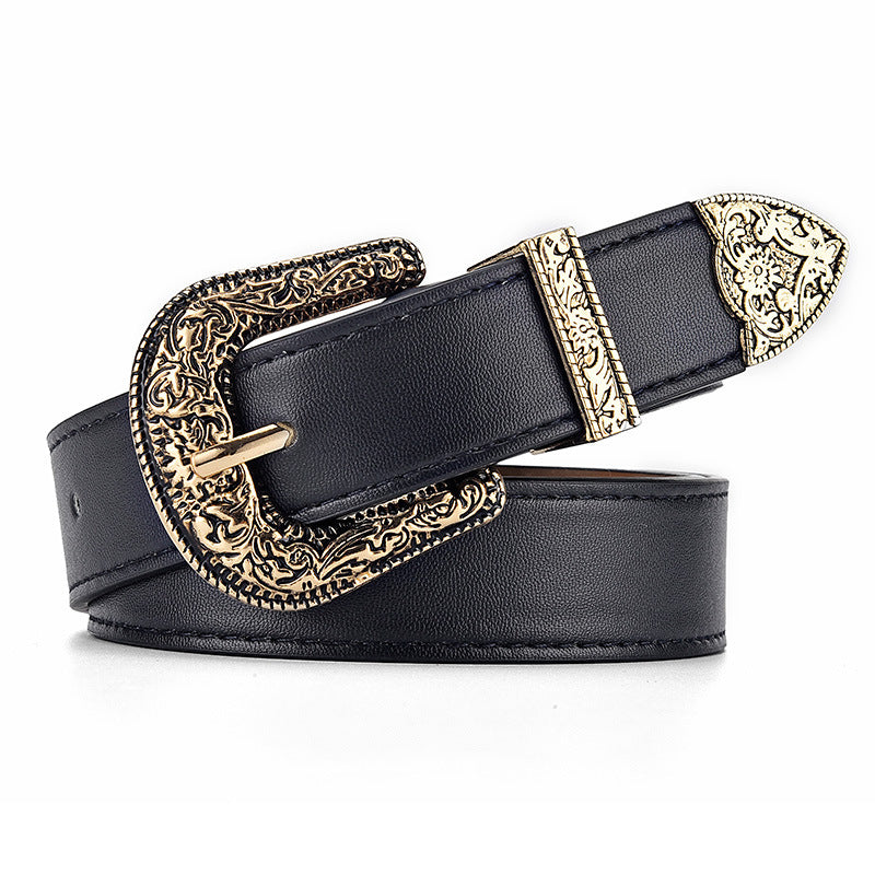 Retro Carved Buckle Pinhole Female Accessory For Belts