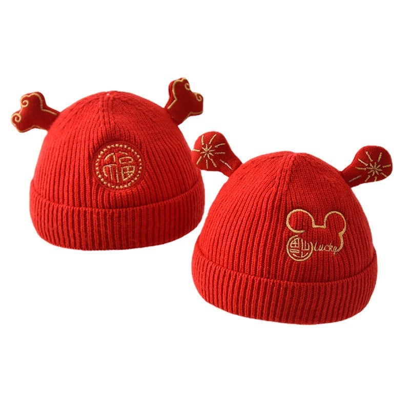 Hat Festive Chinese Red Warm Head Protection Kids' Headwear