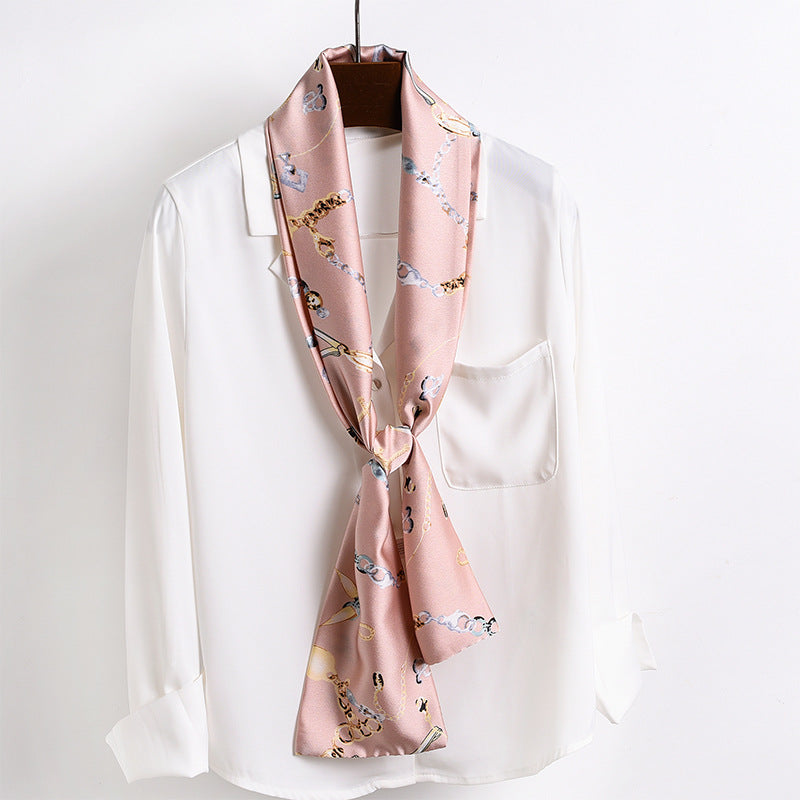 Women's Narrow Strip Small Silk Western Style Fashion Scarfs