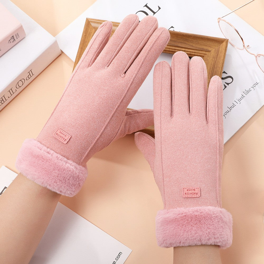 Women's Warm Fleece-lined Thick Windproof Driving Cute Gloves