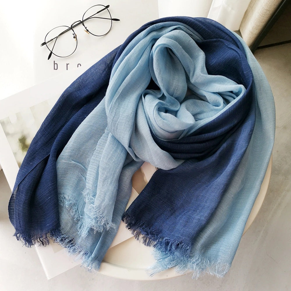 Women's Linen Silk Gradient Color Matching Lady Mori Scarfs