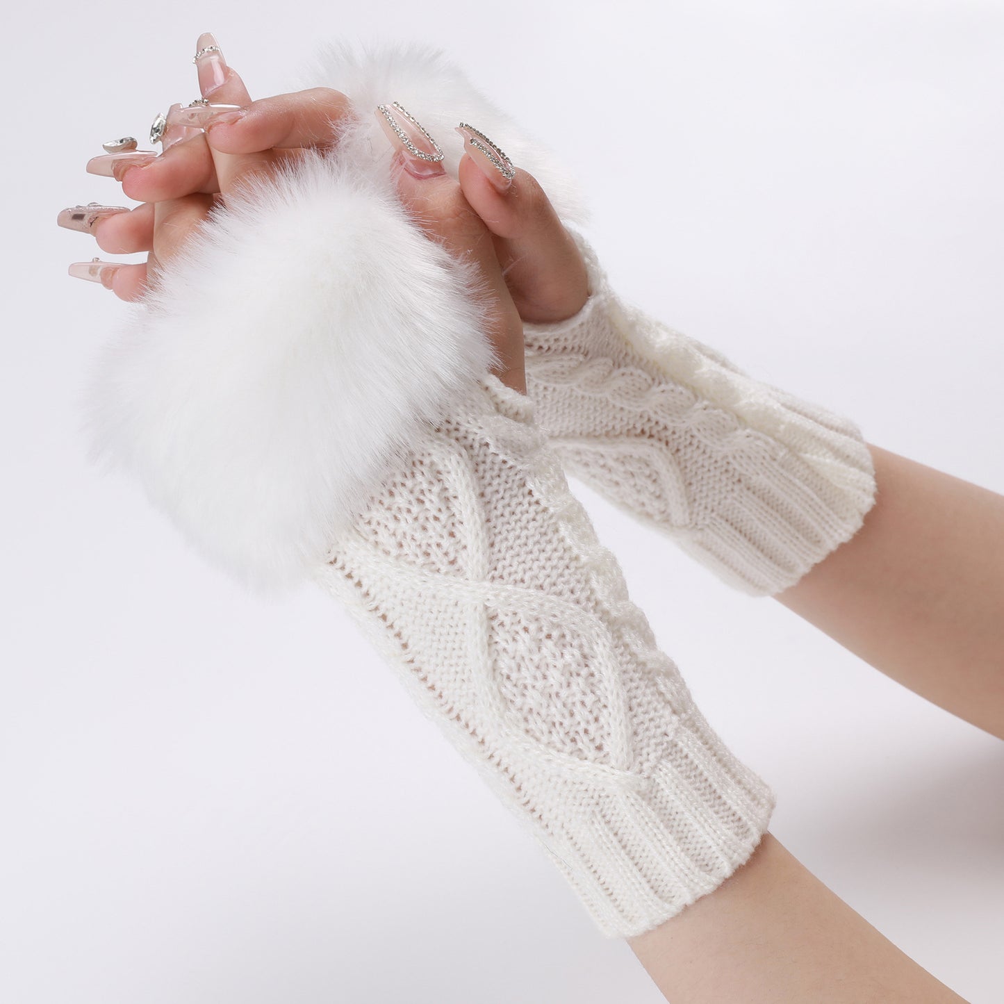 Women's Woolen Oversleeve Knitted Warm Open Finger Gloves