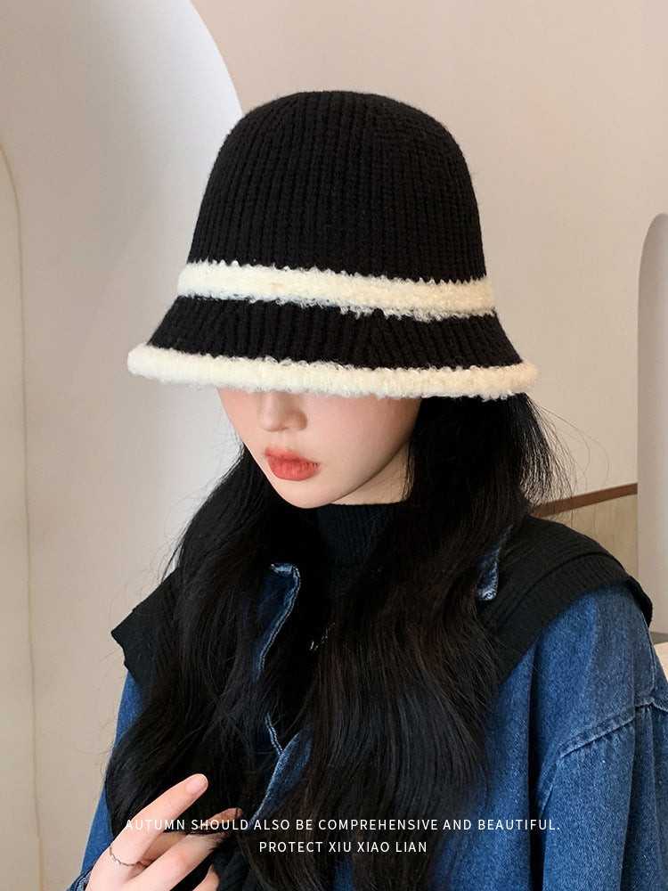 Women's Bucket Hat Warm Sunshade Knitted Style Lamb Hats & Caps