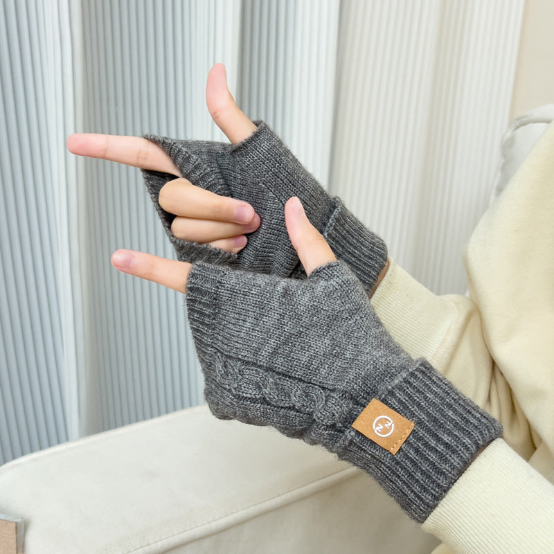 Cute Plush Half Finger Korean Touch Gloves