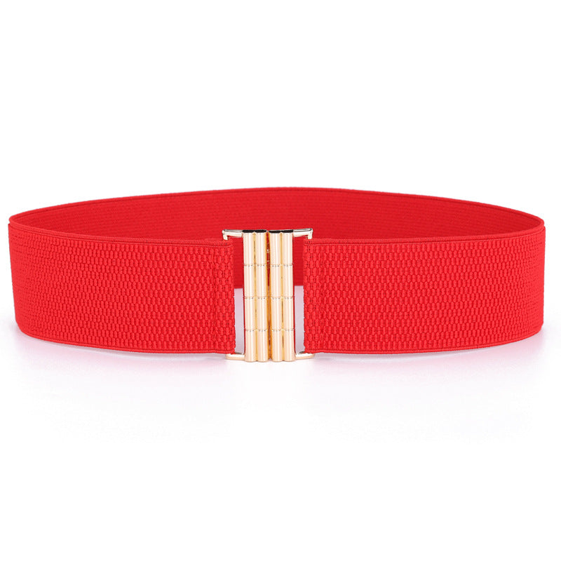 Women's Pattern Pair Of Buckles Elastic Waist Belts