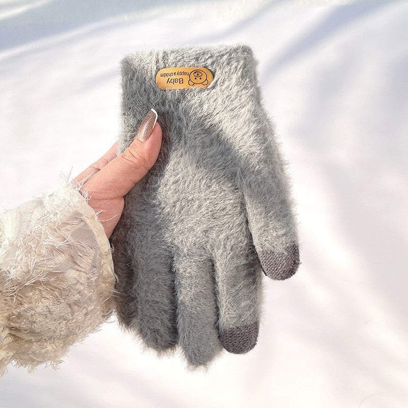 Women's Knitted Thermal Winter Fleece-lined Thick Windproof Cartoon Gloves