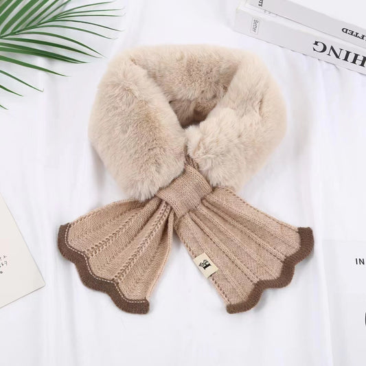 Korean Style Knitted Fishtail Stitching Furry Imitate Rex Rabbit Scarfs