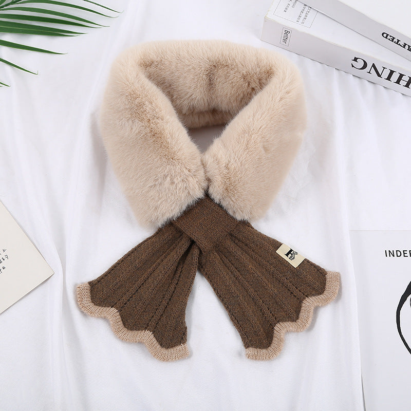 Korean Style Knitted Fishtail Stitching Furry Imitate Rex Rabbit Scarfs