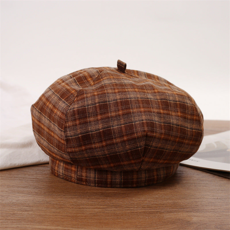 Women's Checked Beret Temperament Wild Little Korean Hats & Caps