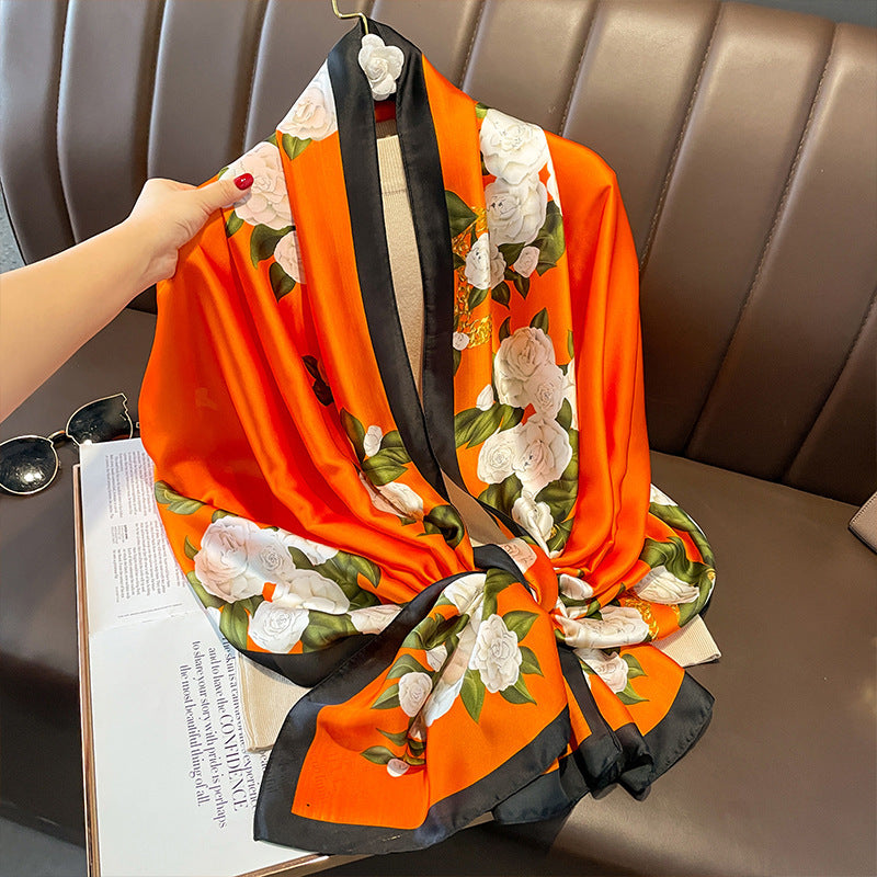 Women's Silk Outer Wear Artificial Fashion Flower Scarfs