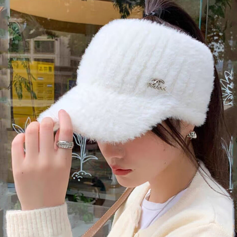 Women's Air Top Woolen Plain Face Ponytail Hats & Caps