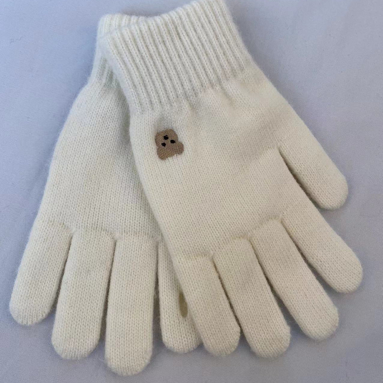 Screen Cute Solid Color Embroidery Split Finger Hole Leakage Gloves