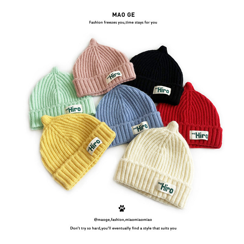 Children's Warm Knitted Fashion Letter Cloth Label Kids' Headwear