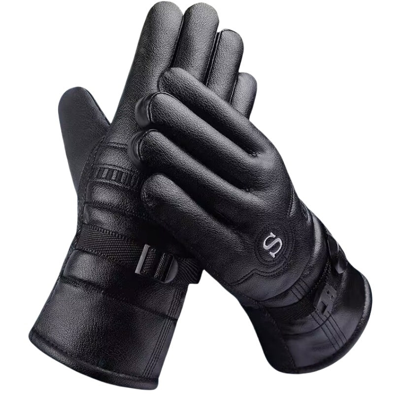 Men's Warm Cotton Genuine Leather Thickened Fleece-lined Gloves