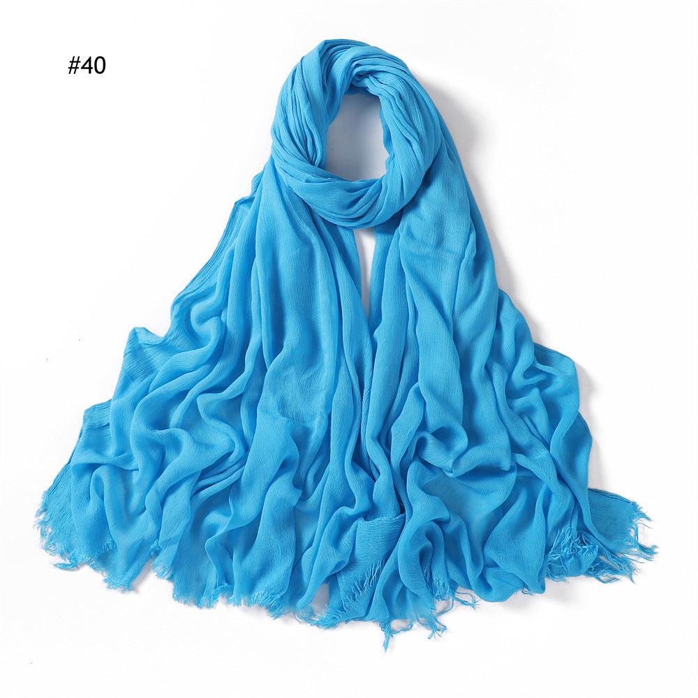 Women's Pleated Solid Color Rayon Split Breathable Scarfs