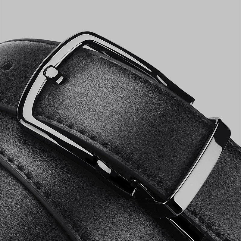 Men's Leather Business Pin Buckle Rotating Cowhide Black Belts