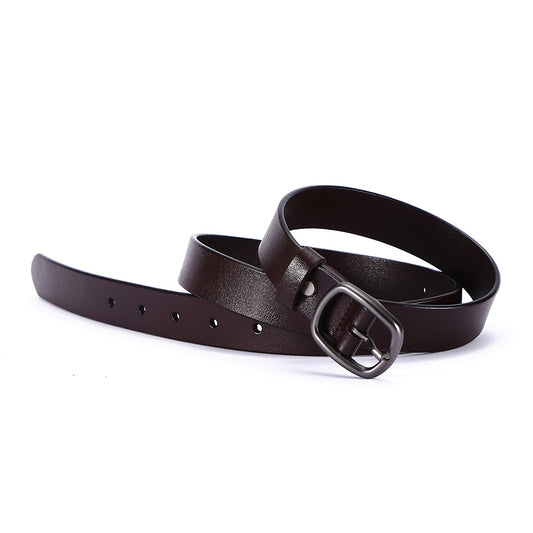 Women's Cowhide Retro Oval Black Buttons Female Belts