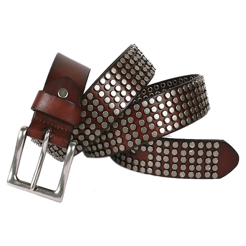 Women's & Men's Leather Round Edge Rivet Wide Personality Belts