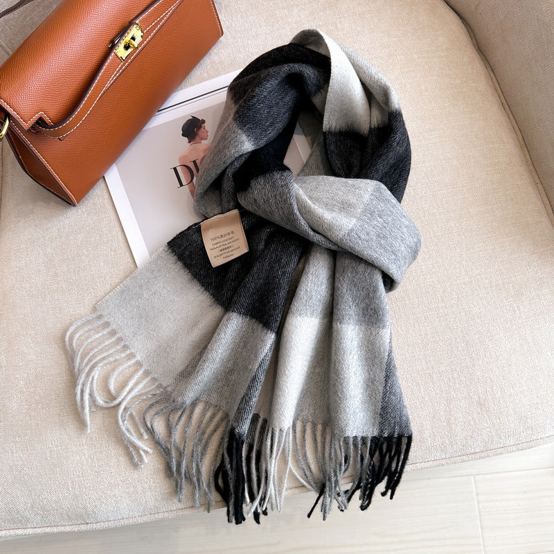 Women's Wool Woolen Plaid Winter Warm Scarfs