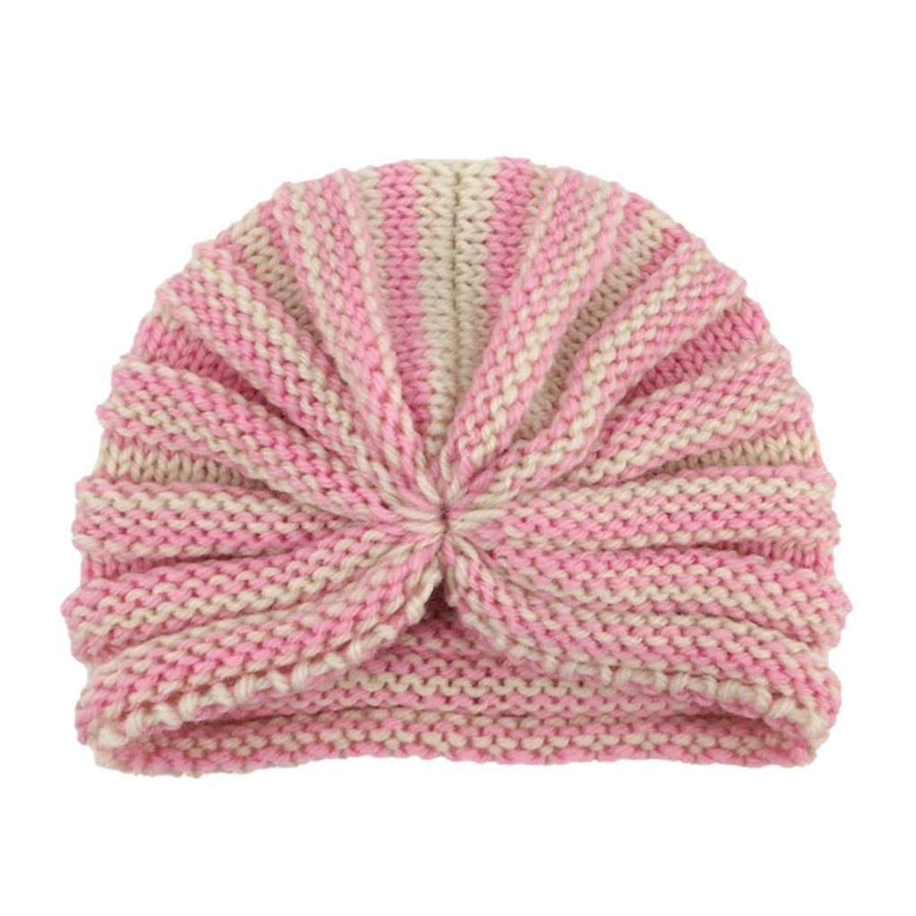 Children's Warm Knitted Hat Striped Wool Knotted Kids' Headwear