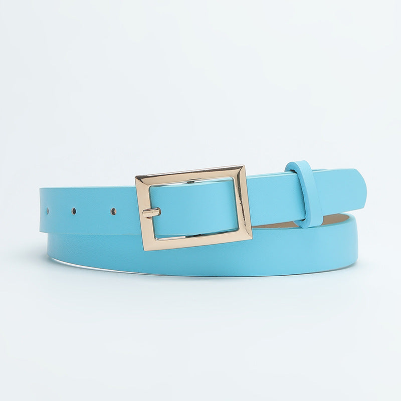 Women's Golden Square Buckle Candy Color Decoration Belts