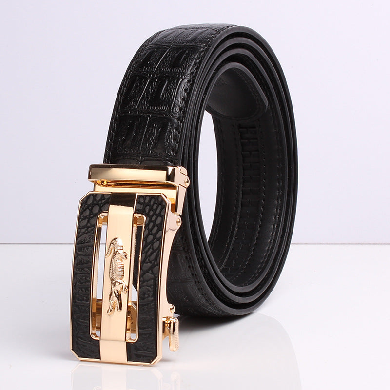 Men's Pattern Cowhide Leather Comfort Click Waist Belts