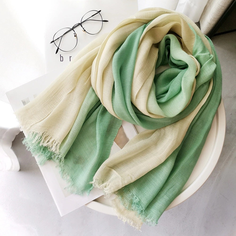 Women's Linen Silk Gradient Color Matching Lady Mori Scarfs