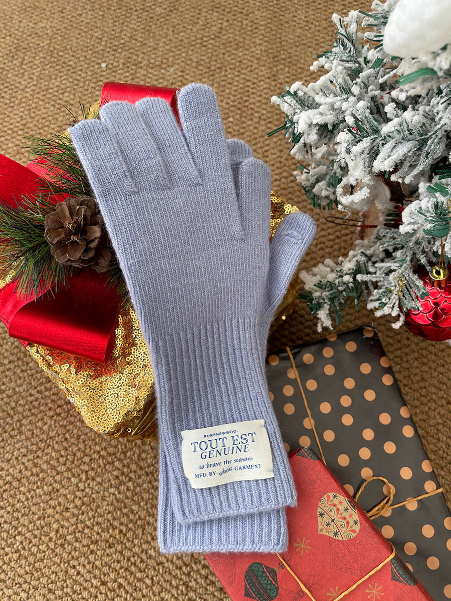 Women's Winter Wool Solid Color Knitted Cloth Gloves