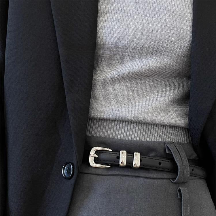 Women's Small Thin Simple Sier Buckle Eyelet Belts