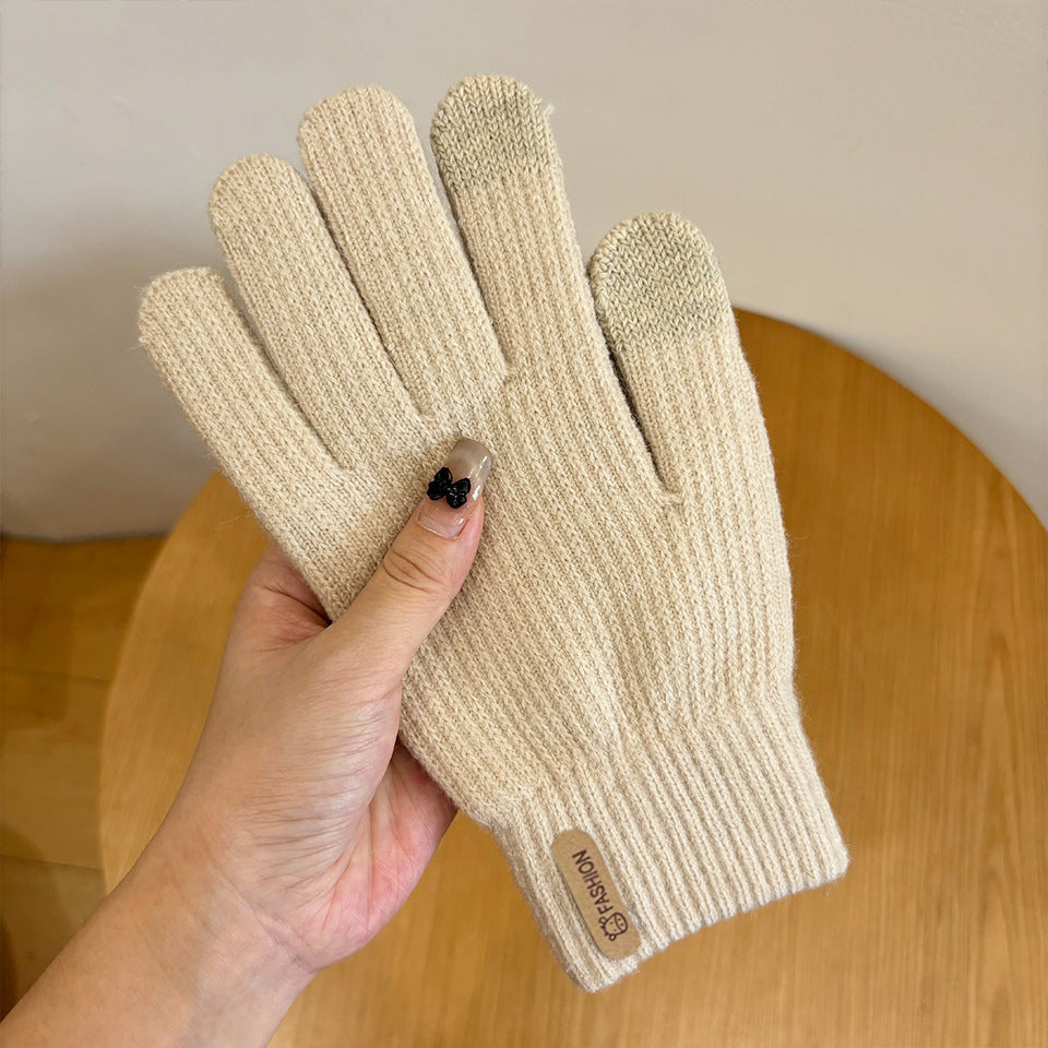 Women's Knitted Knitting Wool Winter Cold Protection Thickening Fleece-lined Candy Gloves