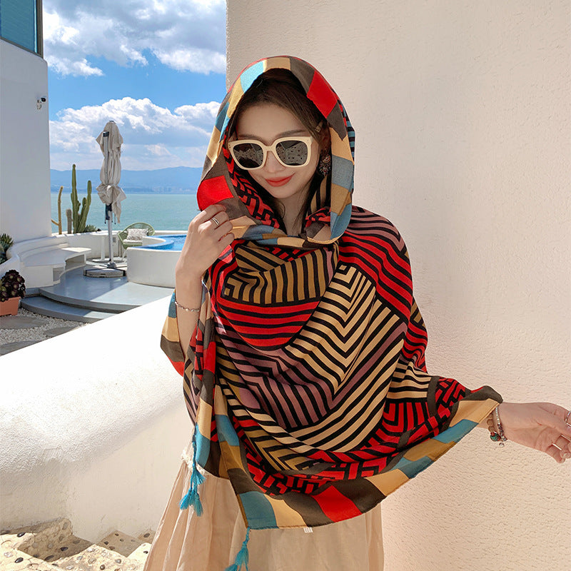 Ethnic Print Travel Outdoor Shawl Air-conditioned Scarfs