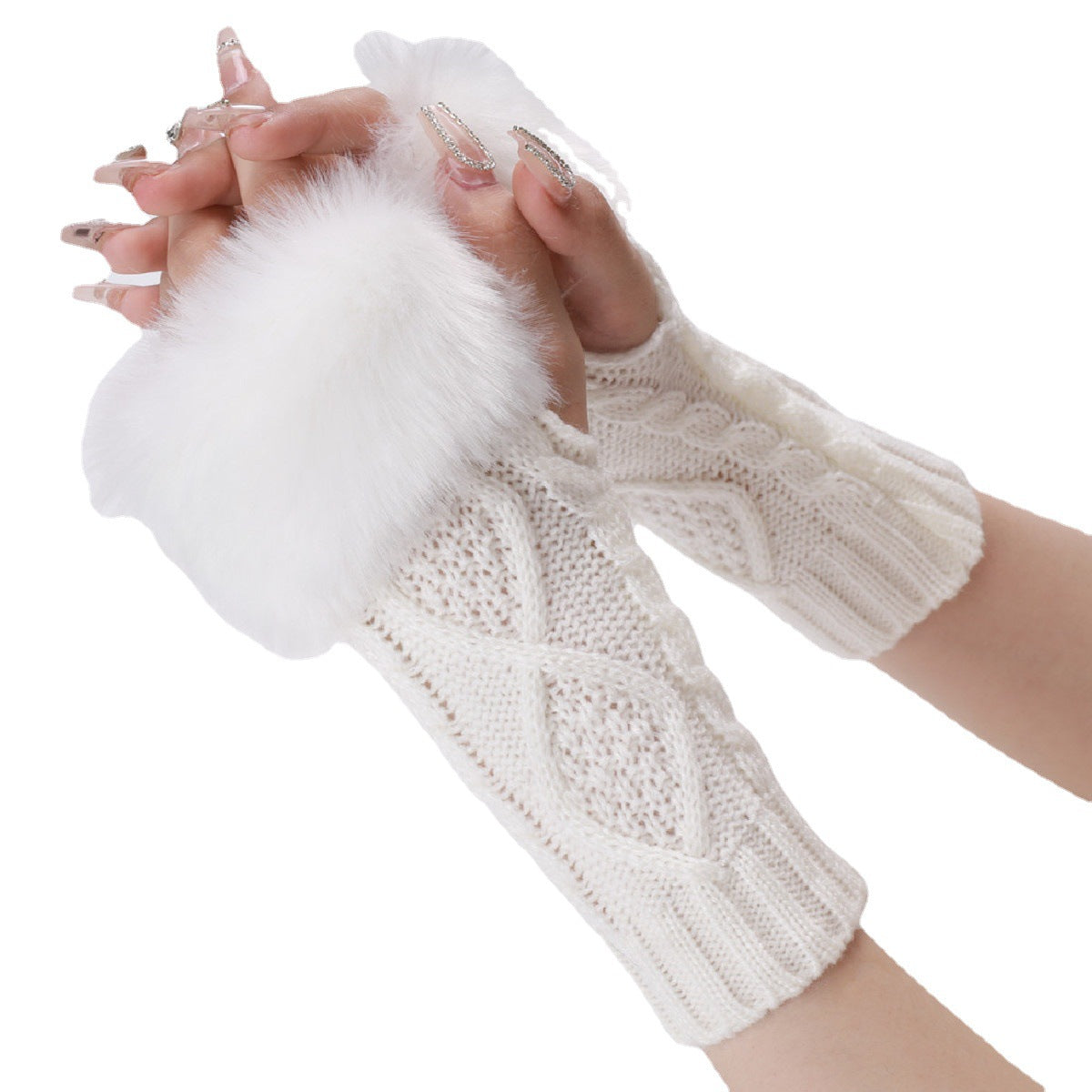 Women's Woolen Oversleeve Knitted Warm Open Finger Gloves