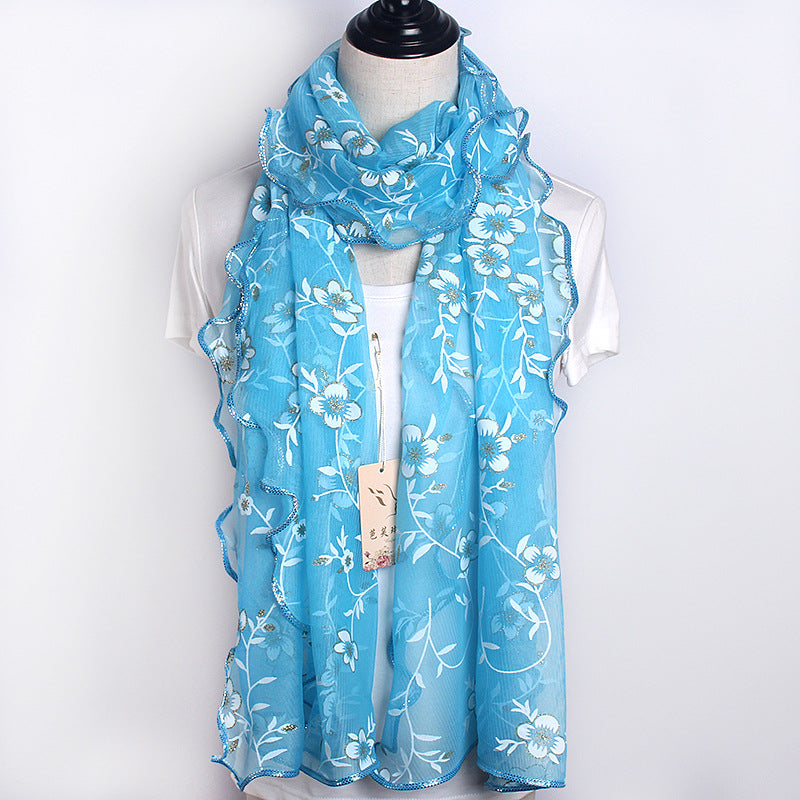 Women's Printed Edge Gilded High Elastic Long Scarfs