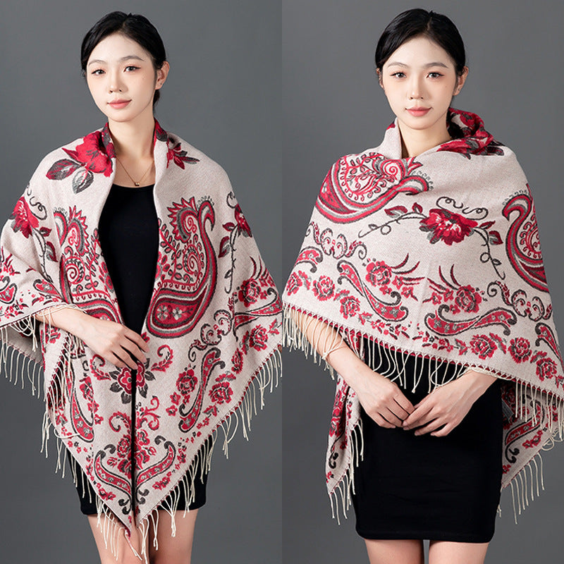 Women's Style Cashew Jacquard Talma Thickened Large Scarfs