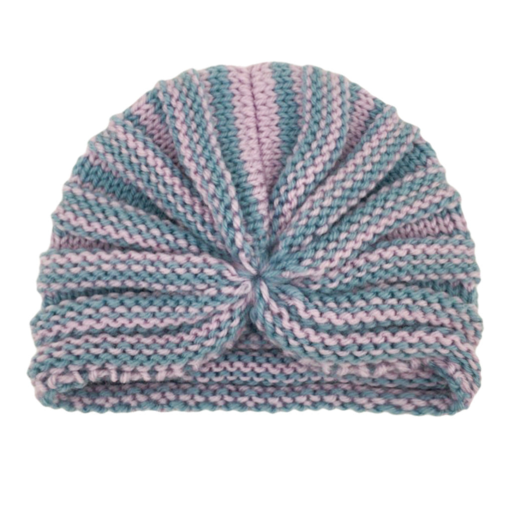 Children's Warm Knitted Hat Striped Wool Knotted Kids' Headwear